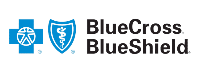 BlueCross BlueShield logo featuring a blue cross with a human figure and a shield with the Caduceus symbol, representing health insurance.